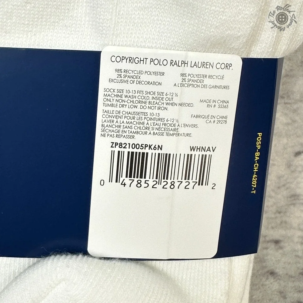 New - Lot of 2 - Polo Ralph Lauren Classic Sport Crew‎ Socks White 6 Pair Packs